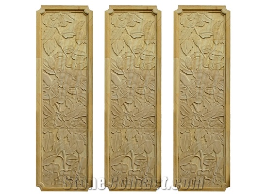 Wellest Yellow Sandstone Carved Relief, Flower Embossment, Stone Etching,Decorative Artifacts&Handcrafts,Bc020