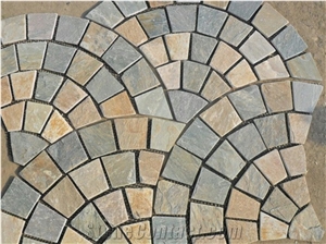 Wellest Yellow Wood Beige Slate Fan Shape Paving，Meshed Stone