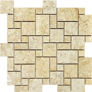 Sahara Gold Limestone Mini Versailles Mosaic Pattern Sahara Gold Limestone Mini Versailles Mosaic Pattern