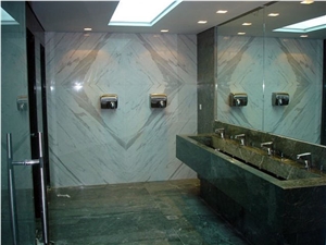 Vermion Emerald Green Marble and Volakas Marble Bathroom Top, Wall Cover
