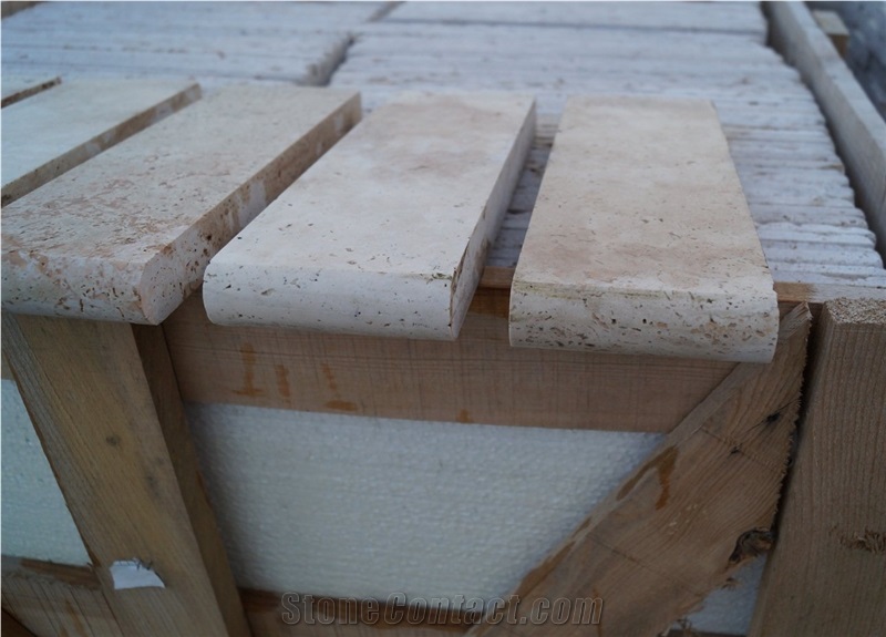 Pool Coping with Light Travertine 3.0x10x30.5 Honed Bullnose