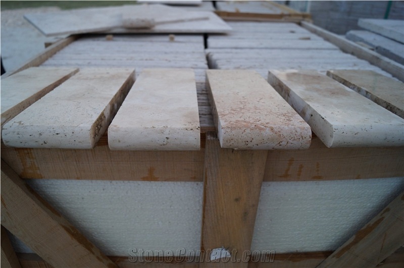 Pool Coping with Light Travertine 3.0x10x30.5 Honed Bullnose