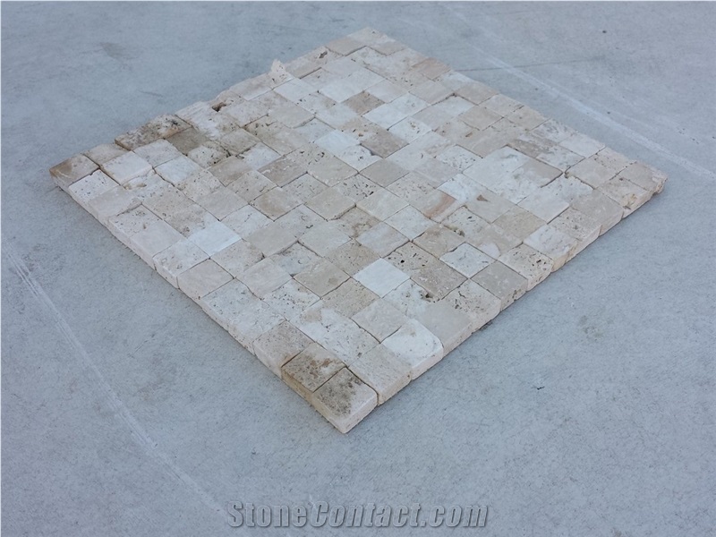 Split Face & Filled-Honed Mosaic Light Travertine 1.0x2.3x2.3