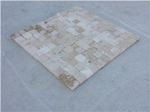Split Face & Filled-Honed Mosaic Light Travertine 1.0x2.3x2.3