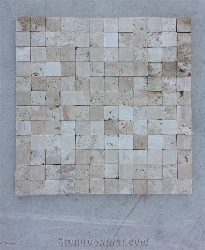 Split Face & Filled-Honed Mosaic Light Travertine 1.0x2.3x2.3