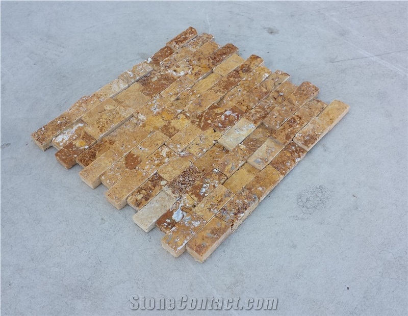 Split Face Mosaic Gold Travertine_2.4x4.8