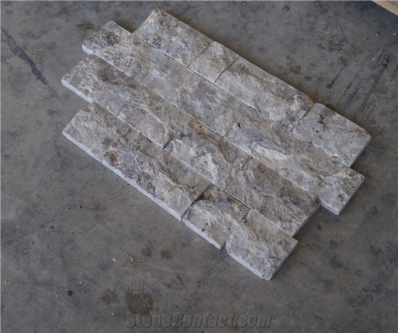 Split Face Wall Cladding Travertine Tiles_silver Travertine, Grey Travertine Wall Cladding