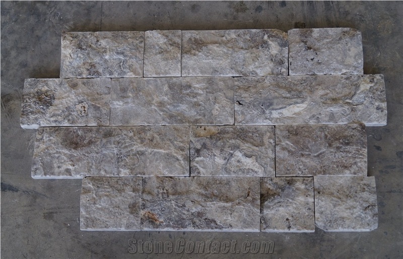 Split Face Wall Cladding Travertine Tiles_silver Travertine, Grey Travertine Wall Cladding