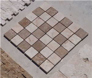 Tumbled Mosaic Light Noce Travertine 1x4.8x4.8