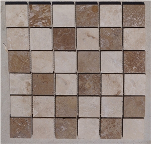 Tumbled Mosaic Light Noce Travertine 1x4.8x4.8