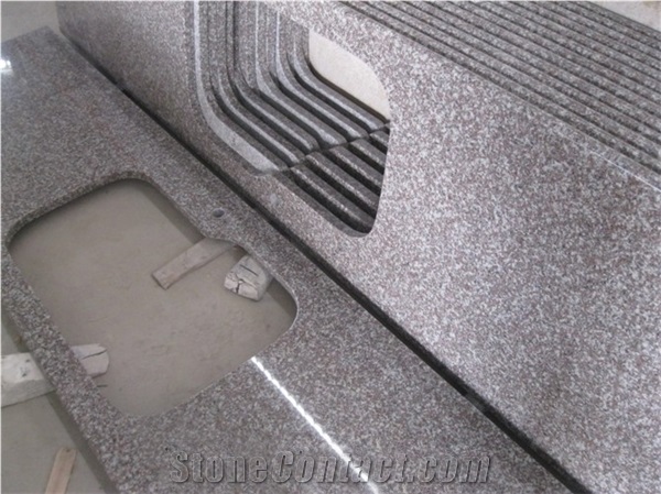 G664 Bainbrook Brown, Luoyuan Red, Prefabricate China Pink Granite Countertop with Undermount Sink Cutting
