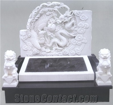 White Marble Carving Tombstone, White Headstone, Han White Marble Monument & Tombstone
