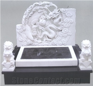 White Marble Carving Tombstone, White Headstone, Han White Marble Monument & Tombstone