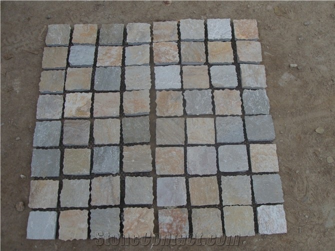 Chinese Slate Cube Stone & Pavers, Rusty Cobble Stone, Paving Stone