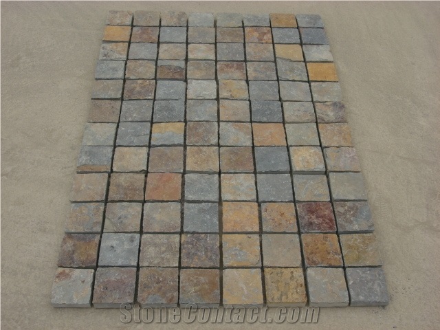 Chinese Slate Cube Stone & Pavers, Rusty Cobble Stone, Paving Stone
