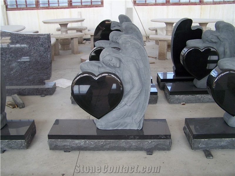 Tombstone & Monument,Chinese Carved Gravestone, Angel & Heart Tombtones