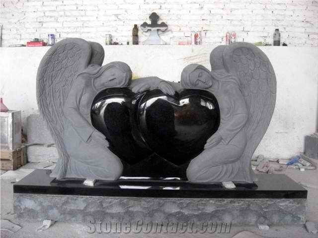 Tombstone & Monument,Chinese Carved Gravestone, Angel & Heart Tombtones