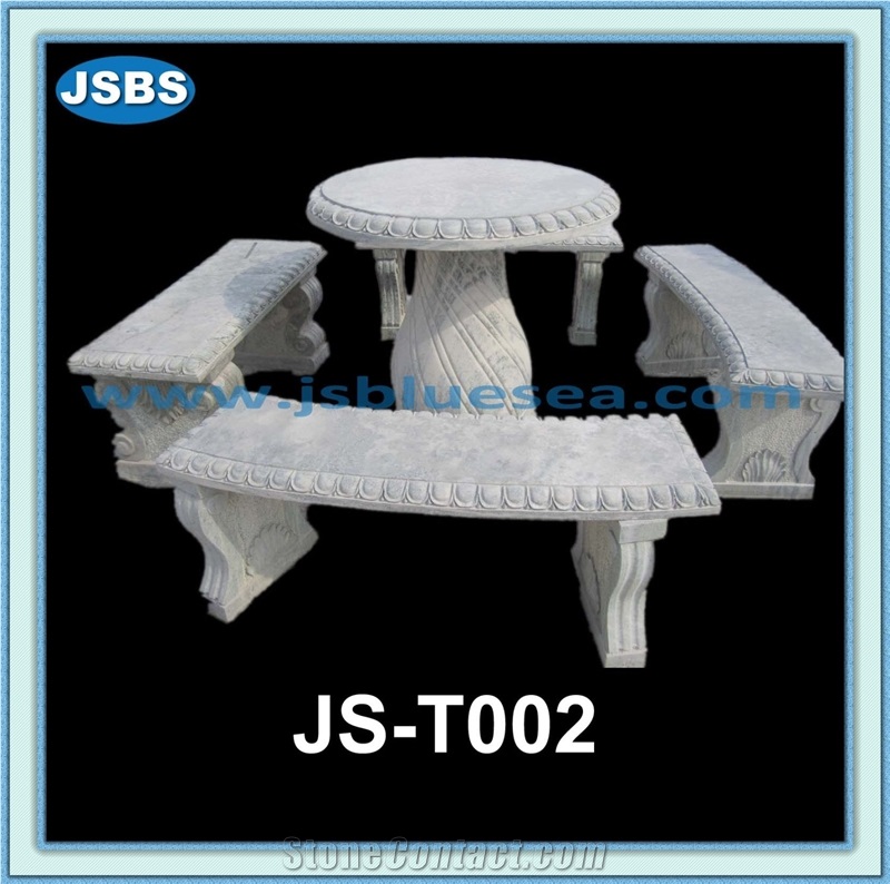 Outdoor Stone Tables and Benches, Natural White Marble Benches