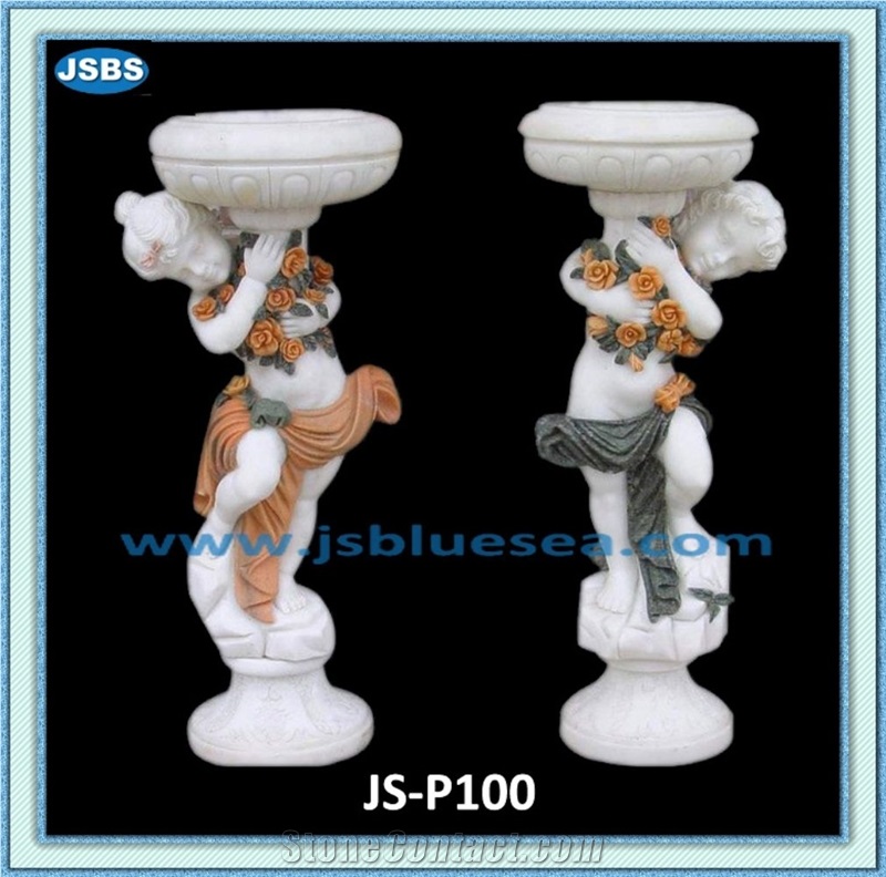 Round Natural Stone Planter Pot, Natural Marble Planter Pots
