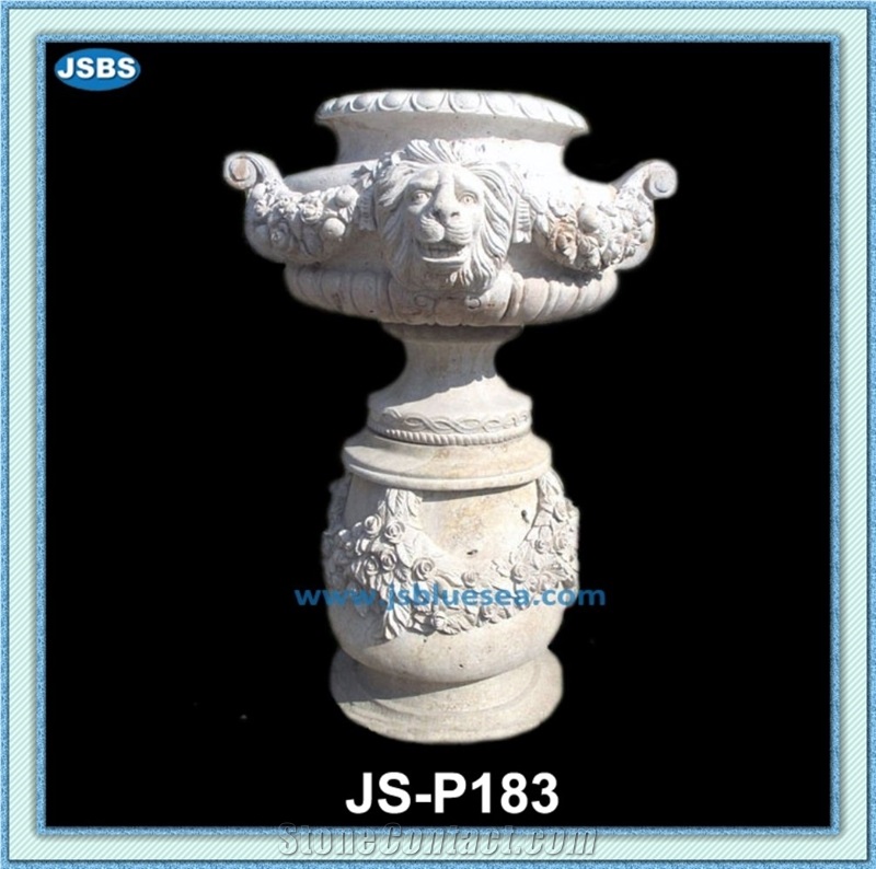 Round Natural Stone Planter Pot, Natural Marble Planter Pots