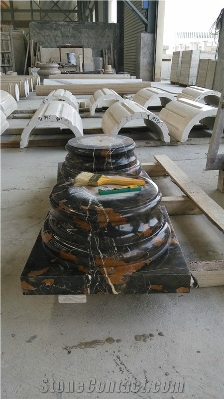 Black Golden Flower Marble Column Bases