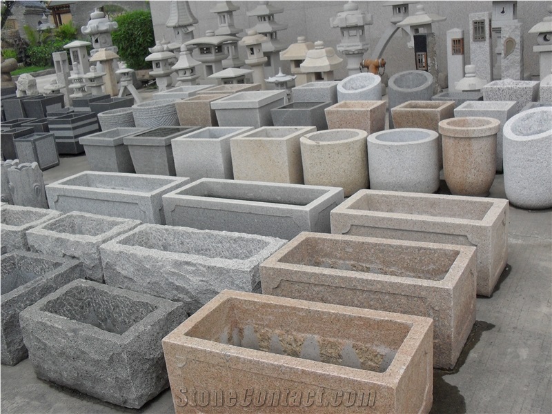 Different Styles Of G603 Outdoor Planters, Cheap Chinese Grey Granite Flower Pot
