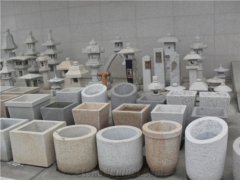 Different Styles Of G603 Outdoor Planters, Cheap Chinese Grey Granite Flower Pot