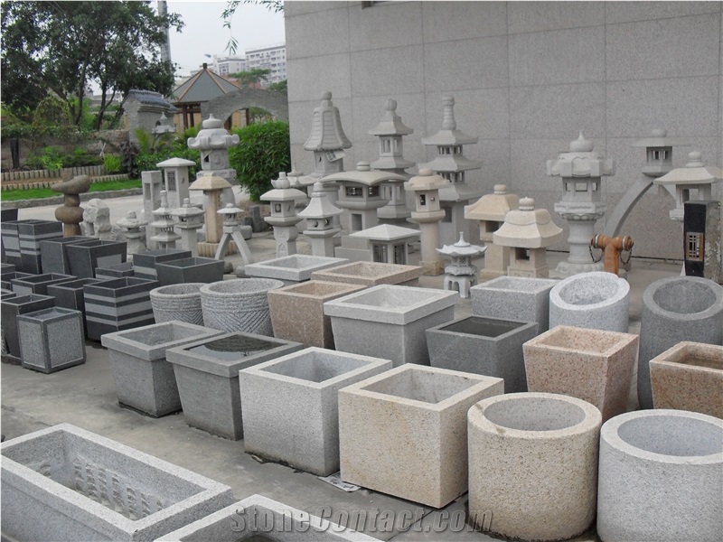 Different Styles Of G603 Outdoor Planters, Cheap Chinese Grey Granite Flower Pot