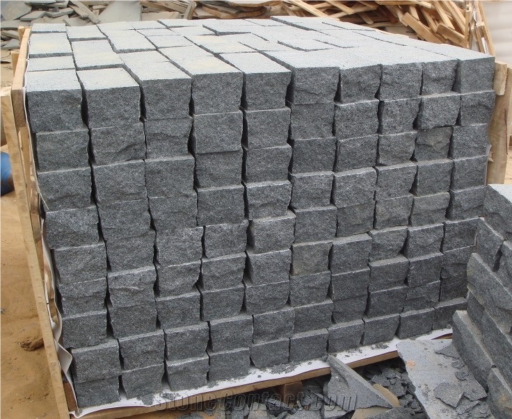 G654 Granite Paving Stone,Dark Grey Granite Cobble Stone, G654 Cube Stone,Granite Paver Stone