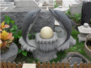 Natural Stone Garden Fountain , Dolphin Style Fountain, G603 Grey Granite Garden Fountains
