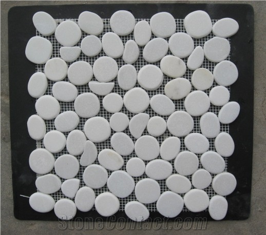 Round White Pebble Tumbled Mosaic Tile