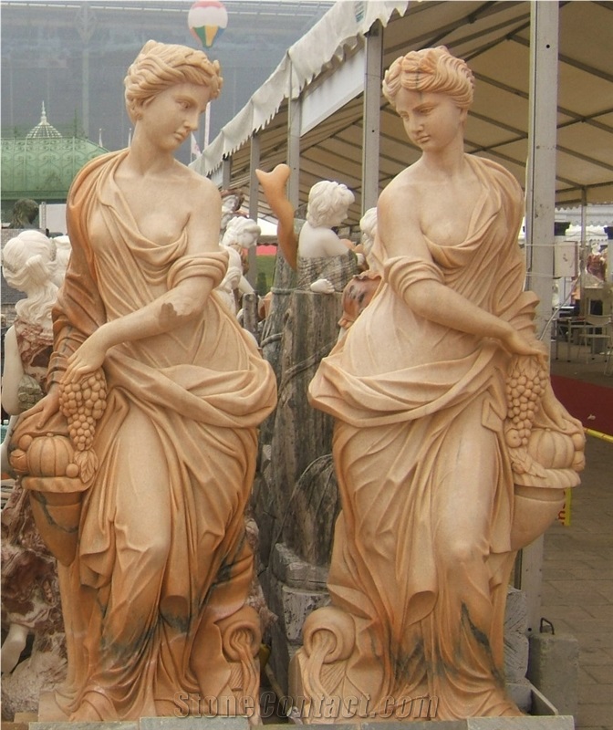 a couple of woman sculptures & statues,western figure statue,yellow marble sculpture