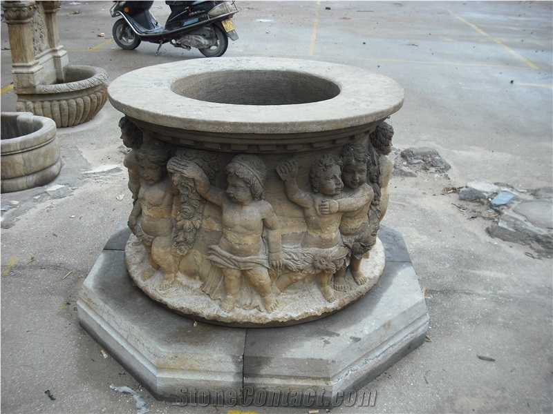 archaistic flower pots, archaistic sculptured planter pots, exterior flower pots