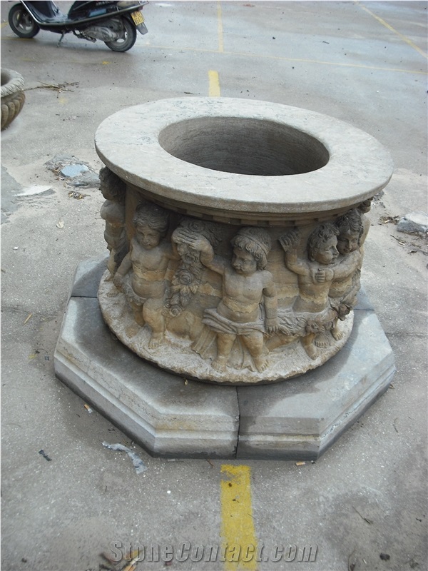 archaistic flower pots, archaistic sculptured planter pots, exterior flower pots