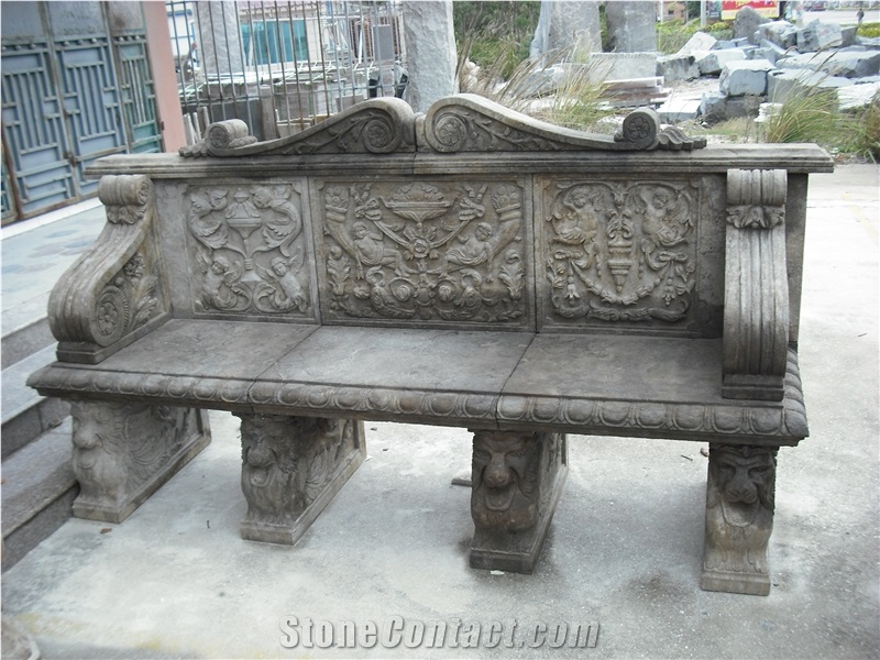 Archaistic Patio Bench, Archaistic Sculptured Exterior Furniture,Outdoor Garden Bench