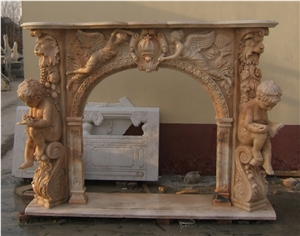 Beige Granite Angle Fireplace Design