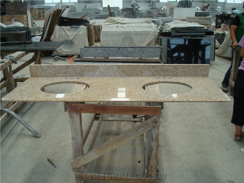 Beige Granite Bathroom Countertop with Double Sink