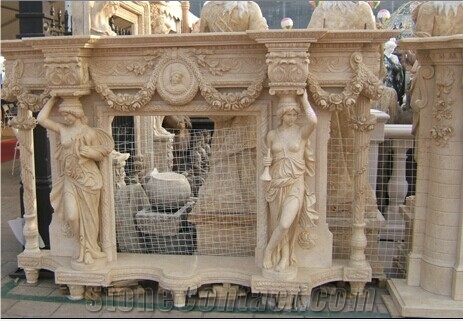 Beige Marble Fireplace Mantel