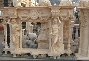 Beige Marble Fireplace Mantel