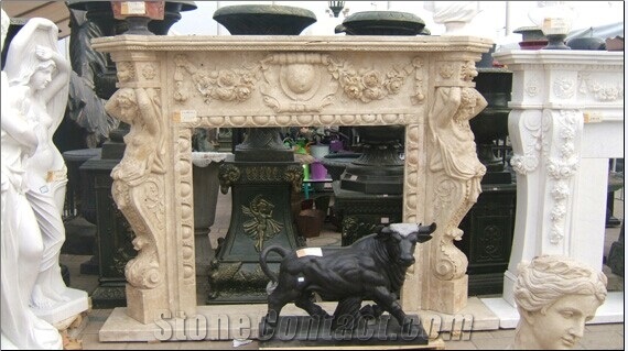 Beige Marble Fireplace Mantel