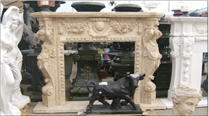 Beige Marble Fireplace Mantel