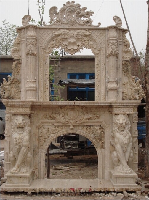 Beige Marble Fireplace Mantel