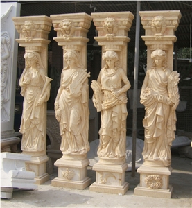Beige Travertine Columns,Roman Columns & Pillars,Human Figures Hand-Carved Columns Beige Travertine Columns,Roman Columns & Pillars,Human Figures Hand-Carved Columns