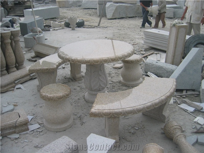 Best Design G682 Yellow Granite Table and Bench