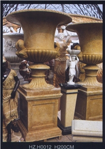 Big Size Decorative Stone Flowerpot, Yellow Granite Pots