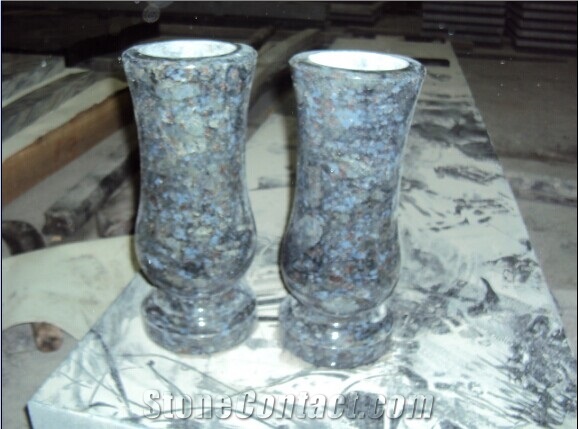 Blue Pearl Granite Vases, Monumental Vases
