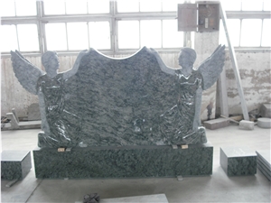 Brown Granite Double Angel Headstone, Angel Tombstone and Monument