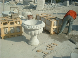 Carved Grey Granite Flowerpot