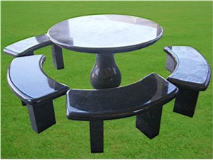 Cheap Landscaping Black Stone Table and Bench, Black Granite Tables
