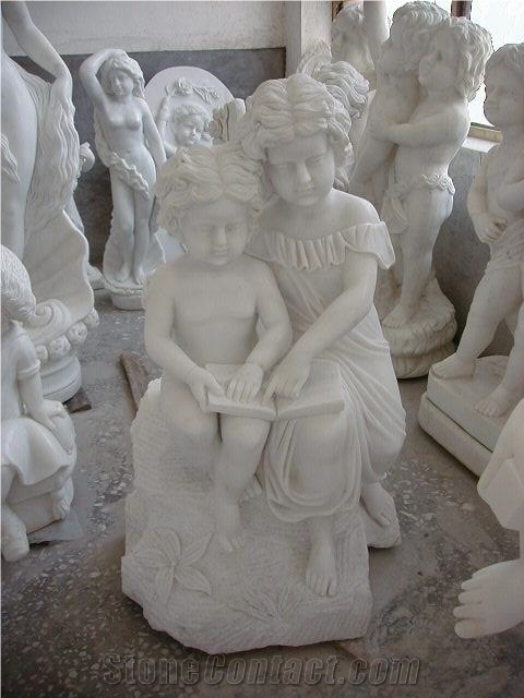 Children sculpture,western figure statue,white marble human sculpture